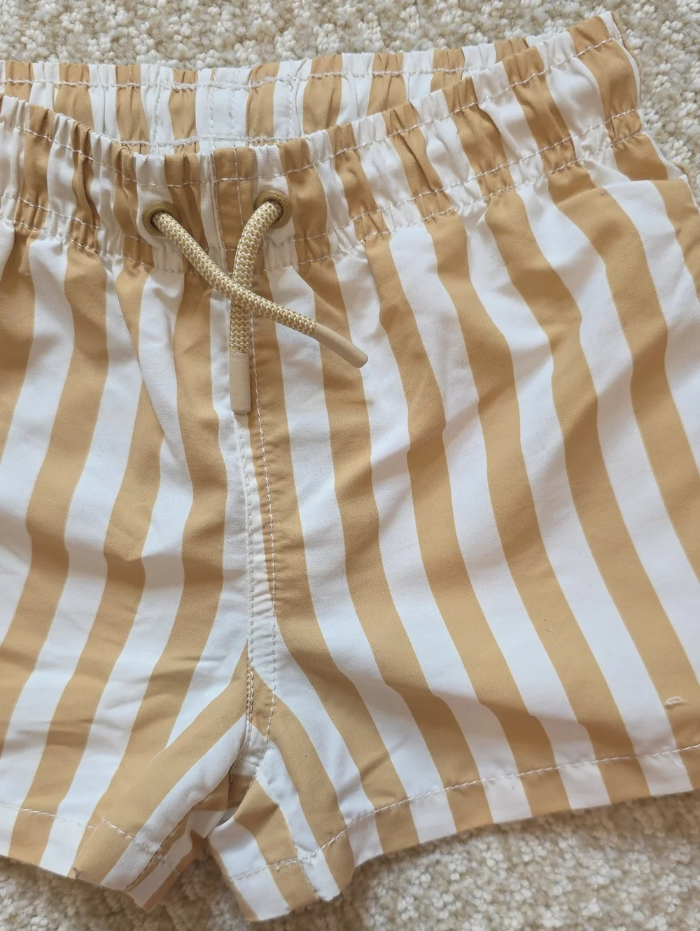 Zara Wide Stripe Tan Yellow And White Wide Strip Swim Shorts
